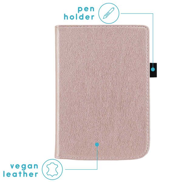 imoshion Étui de liseuse portefeuille en cuir végan Pocketbook Touch Lux 5 / HD 3 / Basic Lux 4 / Vivlio Lux 5 - Rose Doré