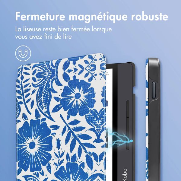 imoshion Design Slim Hard Sleepcover avec support Kobo Libra H2O - Flower Tile