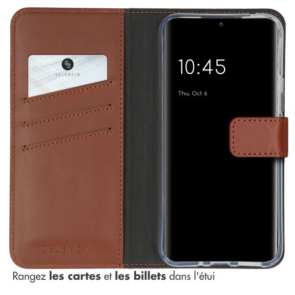 Selencia Étui portefeuille en cuir véritable Samsung Galaxy A54 (5G) - Marron clair