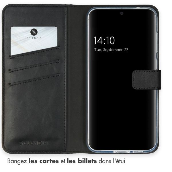 Selencia Étui portefeuille en cuir véritable Samsung Galaxy S23 FE - Noir