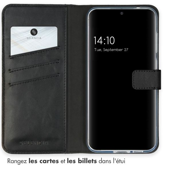 Selencia Étui de téléphone en cuir véritable iPhone Samsung Galaxy S23 FE - Noir