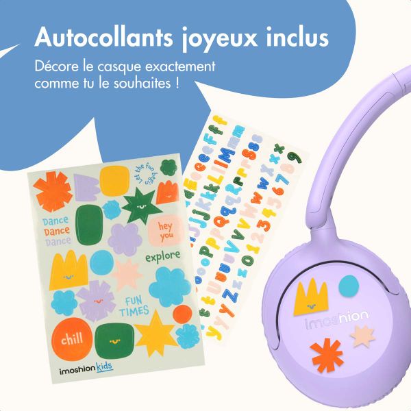 imoshion Casque filaires pour enfants - Câble AUX - Limiteur de décibels - Lavender Lilac