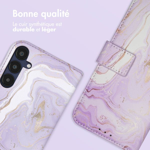 imoshion Étui de téléphone portefeuille Design Samsung Galaxy A55 - Purple Marble