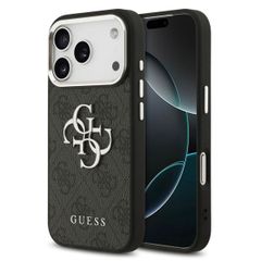 Guess Coque 4G Metal Logo Backcover Apple iPhone 17 Pro Max - Silver Edge - Black