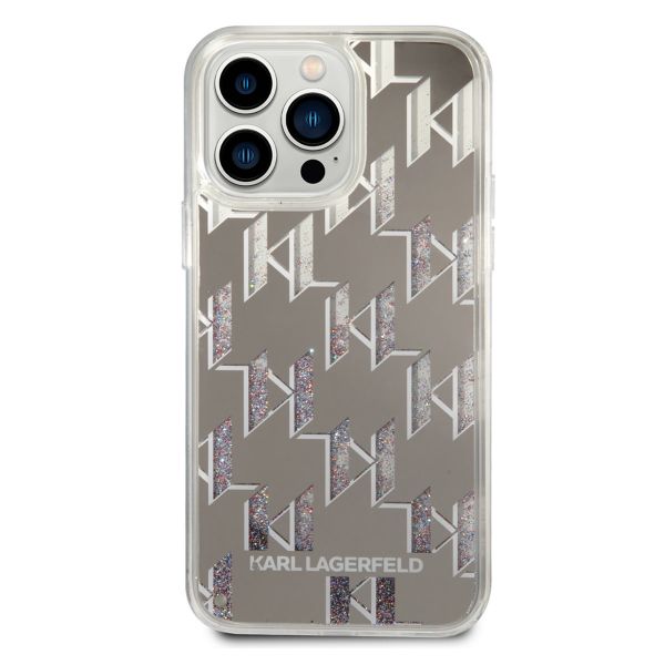 Karl Lagerfeld Coque arrière Liquid Glitter Monogram iPhone 14 Pro Max - Argent