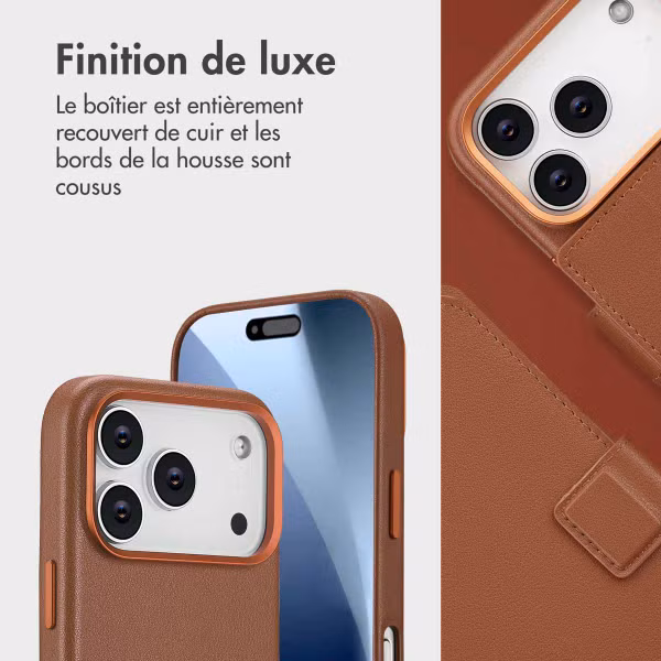 Accezz Étui de téléphone portefeuille en cuir 2-en-1 avec MagSafe Apple iPhone 17 Pro - Sienna Brown