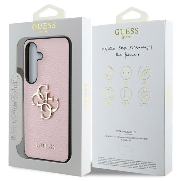 Guess Coque 4G Metal Logo Saffiano Samsung Galaxy S25 - Rose