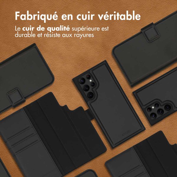 Accezz Étui de téléphone portefeuille en cuir de qualité supérieure 2 en 1 Samsung Galaxy S22 Ultra - Noir