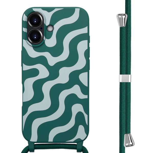 imoshion Coque design en silicone avec cordon iPhone 16 - Petrol Green Groovy