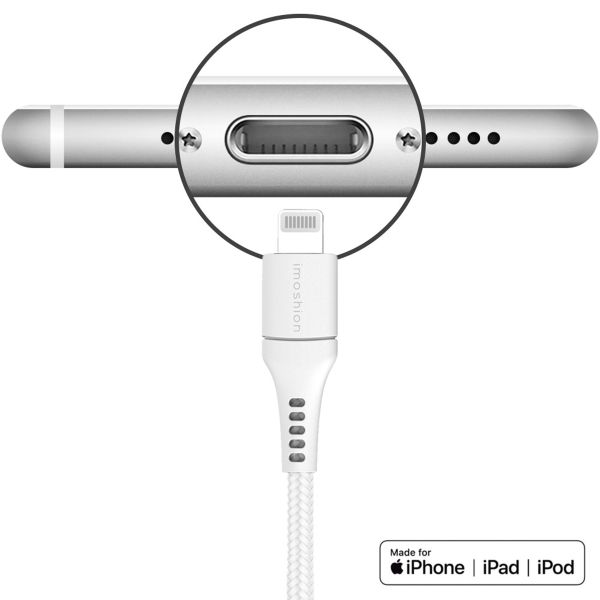 imoshion Câble Lightning vers USB - Certifié MFi - Textile tressé - 1,5 mètres - Blanc