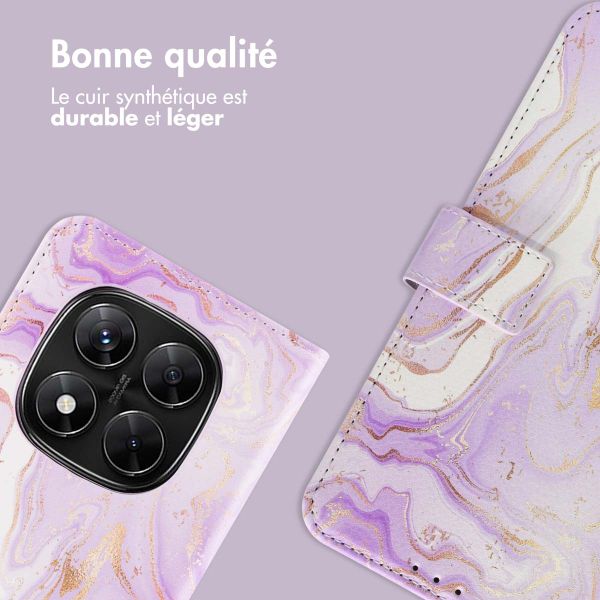 imoshion Étui de téléphone portefeuille Design Xiaomi Redmi Note 14 Pro Plus (5G) - Purple Marble