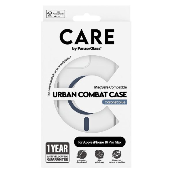 CARE by PanzerGlass Coque Urban Combat MagSafe iPhone 16 Pro Max - Transparent / Bleu