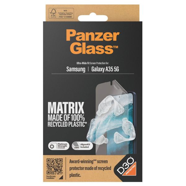 PanzerGlass ﻿Protection d'écran Matrix Recycled Ultra-Wide Fit Anti-bactérienne avec applicateur Samsung Galaxy A35