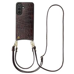 Selencia Coque de télephone Nova Croco avec cordon et porte-cartes Samsung Galaxy A57 (5G) - Choco Brown