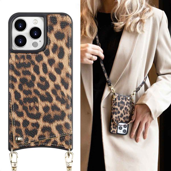 Selencia Coque de télephone Nova avec cordon et porte-cartes Apple iPhone 15 Pro Max - Leopard