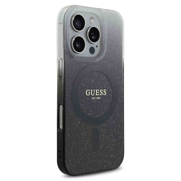 Guess Coque MagSafe IML Glitter Gradient Apple iPhone 16 Pro Max - Noir