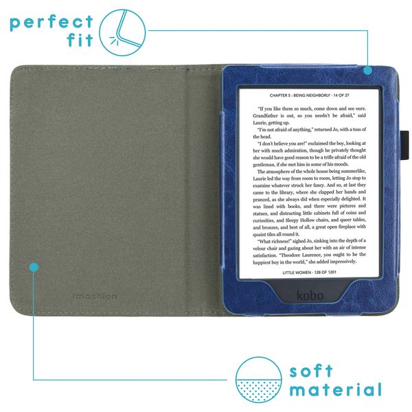 imoshion Étui de liseuse portefeuille en cuir végan Kobo Nia - Bleu foncé