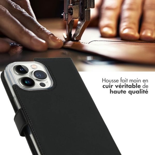 Selencia Étui portefeuille en cuir véritable Apple iPhone 14 Pro Max - Noir