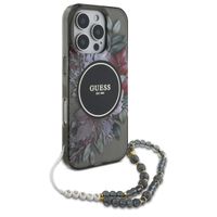 Guess MagSafe IML Flowers Case avec beads strap Apple iPhone 16 Pro Max - Noir