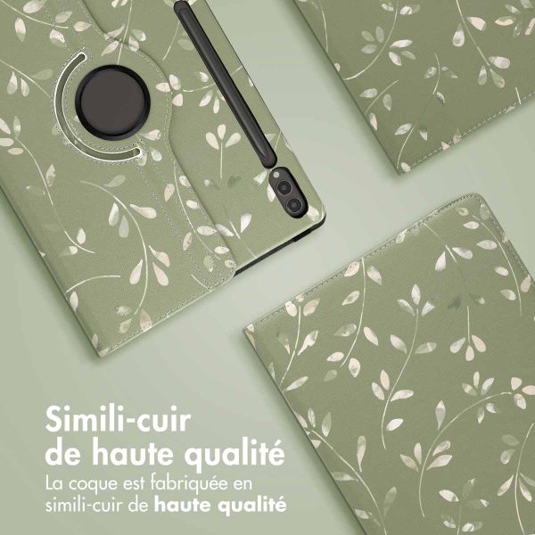 imoshion Coque tablette Design rotatif à 360° Samsung Galaxy Tab S10 Ultra / Tab S9 Ultra - Green Flowers