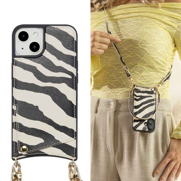Selencia Coque de télephone Nova avec cordon et porte-cartes Apple iPhone 14 / 13 - Zazzy Zebra
