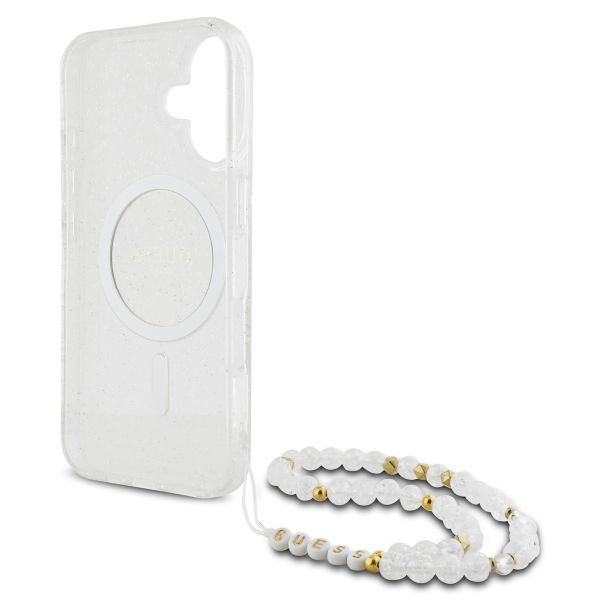 Guess MagSafe IML Glitter Case avec beads strap Apple iPhone 16 - Transparent