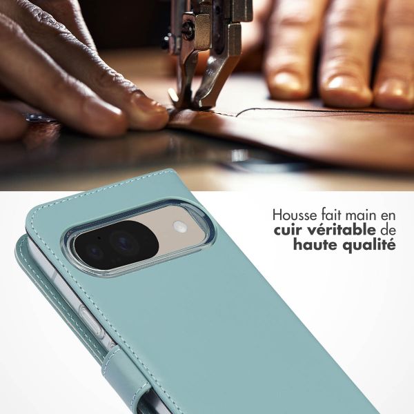 Selencia Étui portefeuille en cuir véritable Google Pixel 10 / 10 Pro - Bleu clair