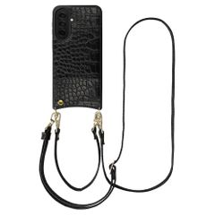 Selencia Coque de télephone Nova Croco avec cordon et porte-cartes Samsung Galaxy A37 (5G) - Noir