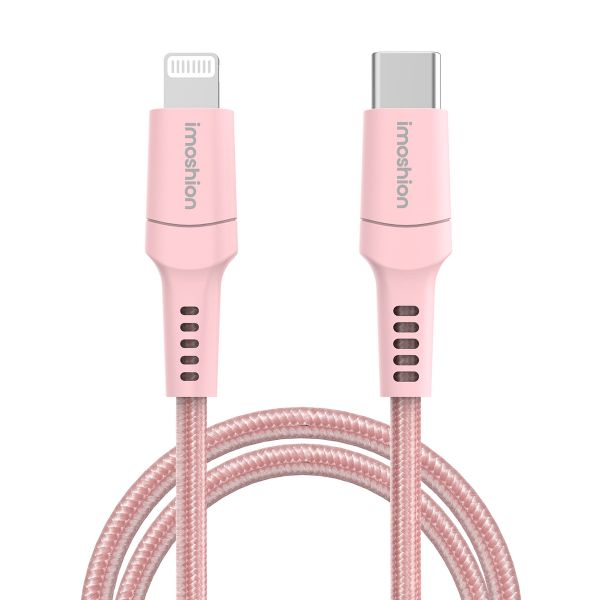 imoshion ﻿Câble Lightning vers USB-C - Non MFi - Textile tressé - 2 mètre - Rose