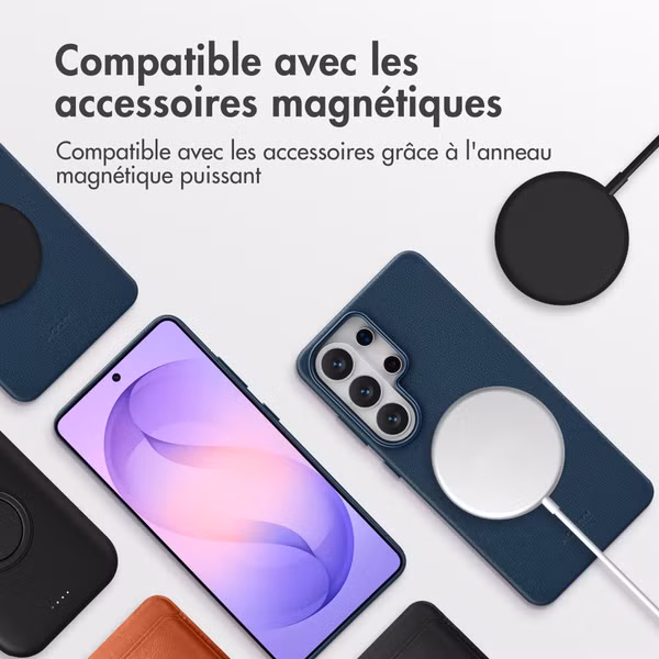 Accezz Coque arrière en cuir avec MagSafe Samsung Galaxy S26 Ultra - Nightfall Blue