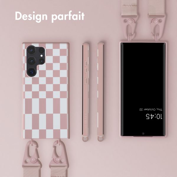 Selencia Coque design en silicone avec cordon amovible Samsung Galaxy S23 Ultra - Irregular Check Sand Pink
