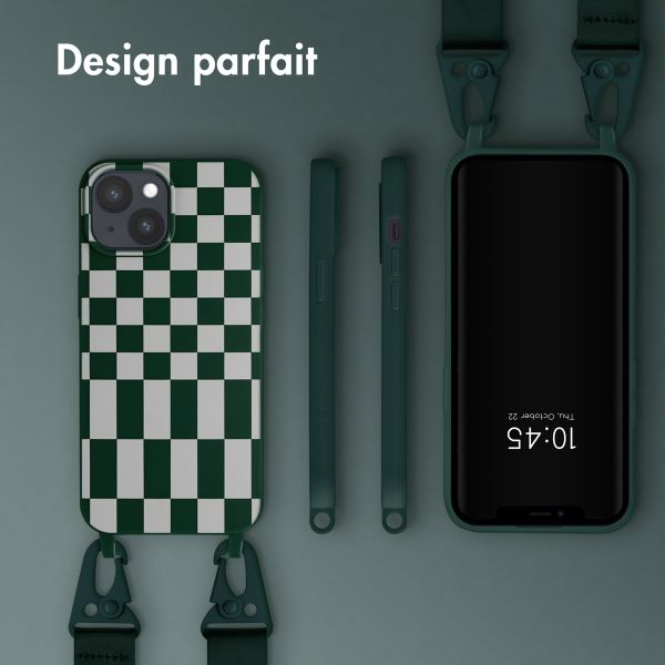 Selencia Coque design en silicone avec cordon amovible Apple iPhone 15 Plus - Irregular Check Green
