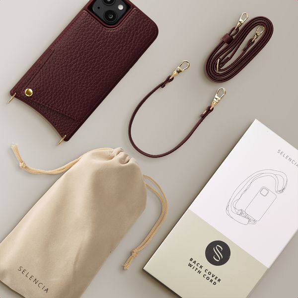 Selencia Coque de télephone Nova avec cordon et porte-cartes Apple iPhone 14 / 13 - Bold Burgundy