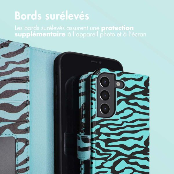 imoshion Étui de télephone portefeuille Design Samsung Galaxy S21 - Black Blue Stripes