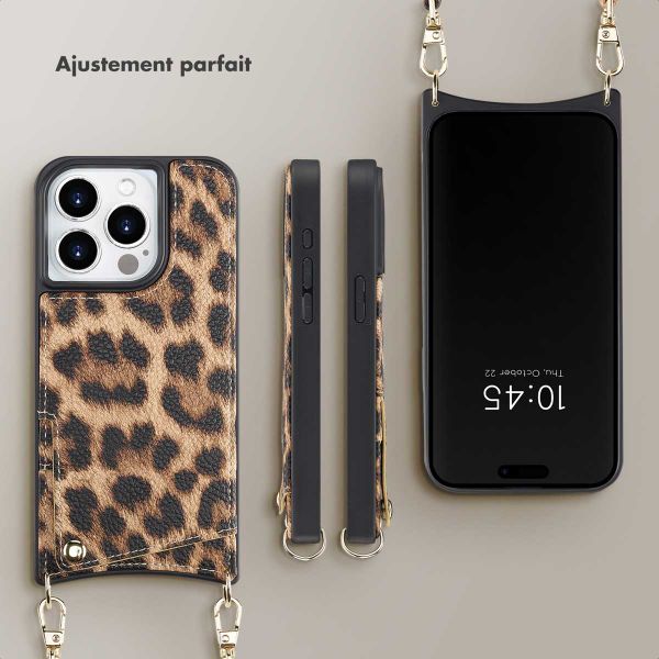 Selencia Coque arrière avec cordon et porte-cartes Nova iPhone 15 Pro - Leopard