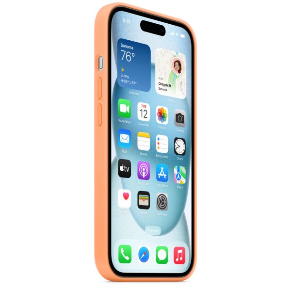 Apple Coque en silicone MagSafe Apple iPhone 15 - Orange Sorbet