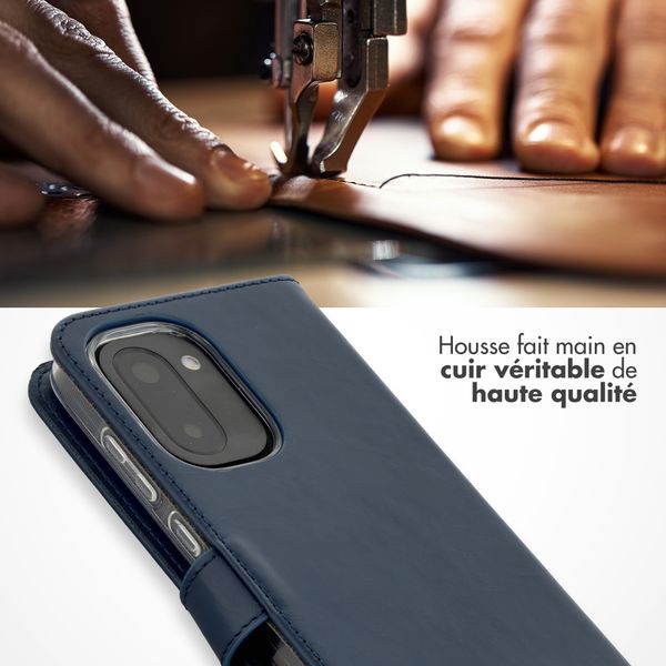 Selencia Étui portefeuille en cuir véritable OnePlus 15R - Bleu foncé