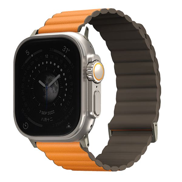 Uniq Bracelet double face Revix Premium Edition Apple Watch Series 1 á 10 / SE / Ultra (2) (44/45/46/49 mm) - Kaki/Orange Safran