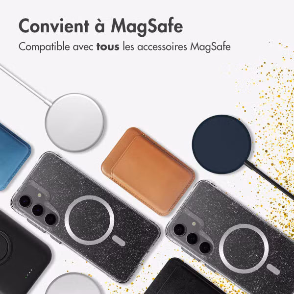 imoshion Coque arrière transparente Pailletée avec MagSafe Samsung Galaxy S25 - Argent