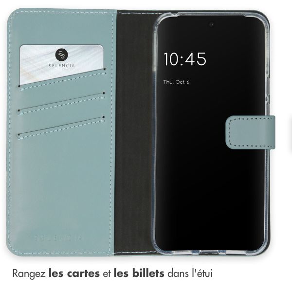 Selencia Étui de téléphone portefeuille en cuir véritable Google Pixel 8 - Air Blue