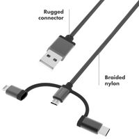 imoshion Câble 3-en-1 - Câble Lightning, USB-C et Micro-USB - Tissu tressé - 1,5 mètres - Noir