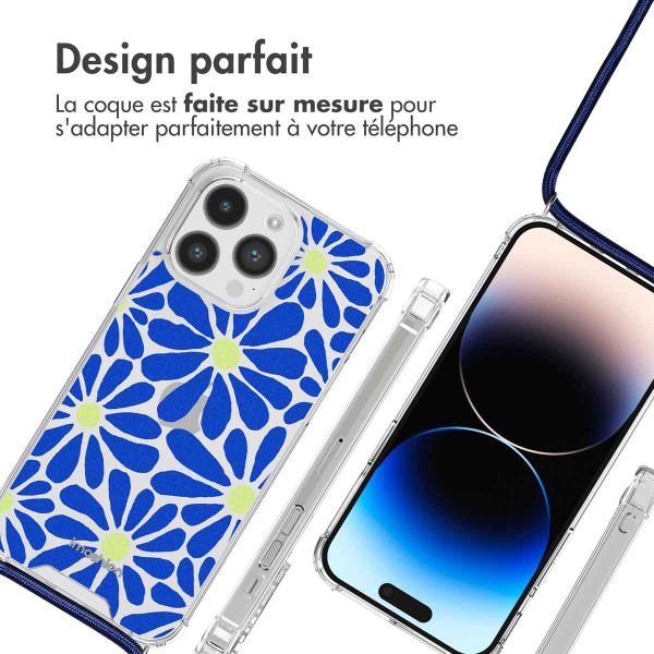 imoshion Coque Design avec cordon iPhone 14 Pro Max - Cobalt Blue Flowers Connect