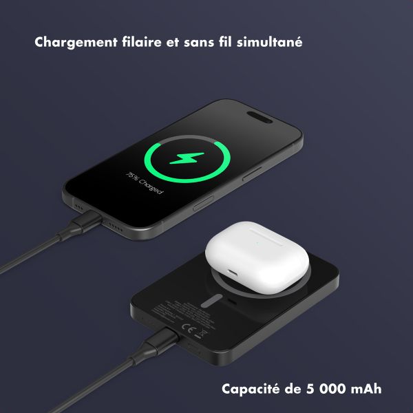 Selencia Powerbank Vivid 5 000 mAh - MagSafe et Qi2 - Noir / Chic Marble Black