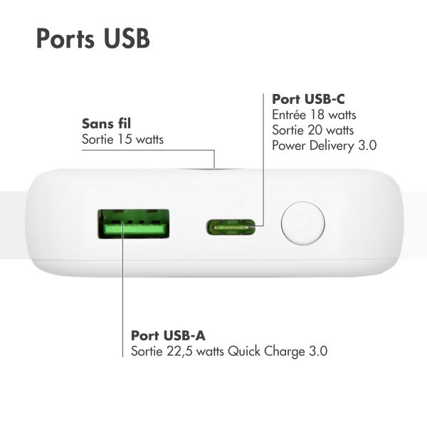 imoshion Batterie externe MagSafe - 10.000 mAh - Batterie externe sans fil - Blanc