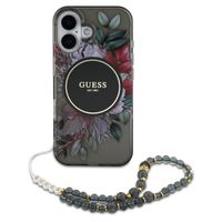 Guess MagSafe IML Flowers Case avec beads strap Apple iPhone 16 - Noir