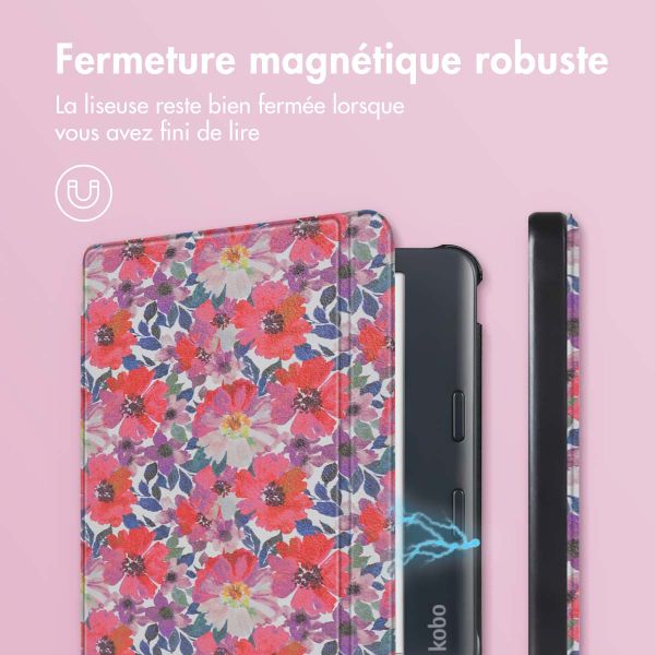 imoshion Design Slim Hard Sleepcover avec support Kobo Libra Colour - Flower Watercolor