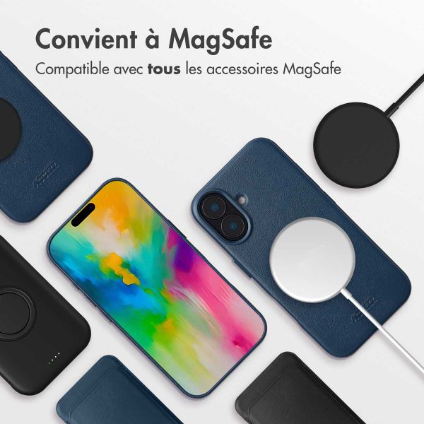 Accezz Coque arrière en cuir avec MagSafe Apple iPhone 16 - Nightfall Blue