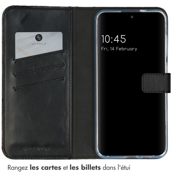 Selencia Étui portefeuille en cuir véritable Samsung Galaxy S24 Plus - Noir