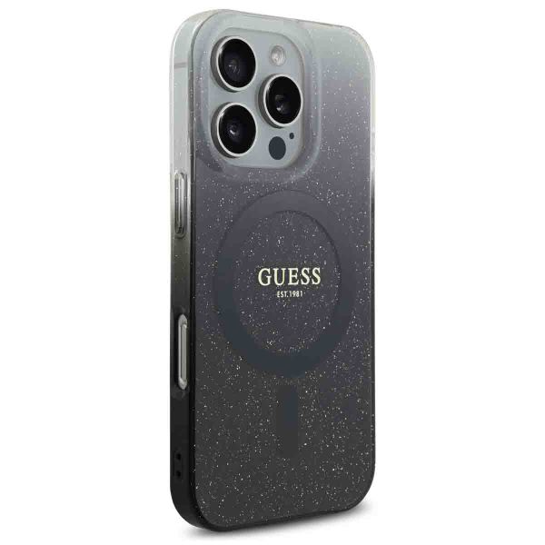 Guess Coque MagSafe IML Glitter Gradient Apple iPhone 16 Pro - Noir