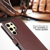 Selencia Étui portefeuille en cuir véritable Samsung Galaxy S25 Ultra - Marron foncé